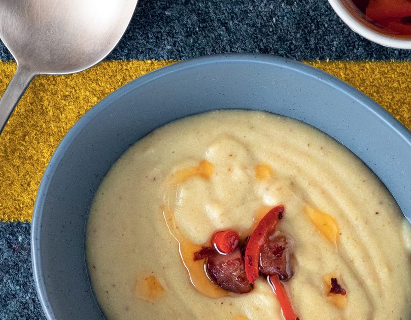 POTATO & BACON CHOWDER WITH CHORIZO, ROSEMARY & CHILLI OIL