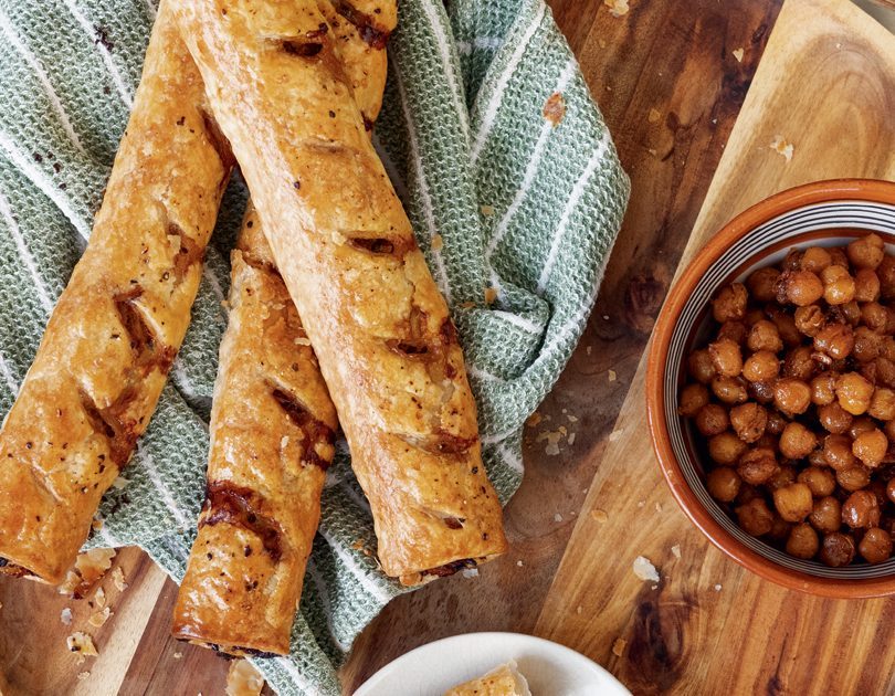 BRAISED SPICED PORK ROLLS, ROASTED BUTTERED CHICKPEAS & BUTTERNUT YOGHURT SAUCE