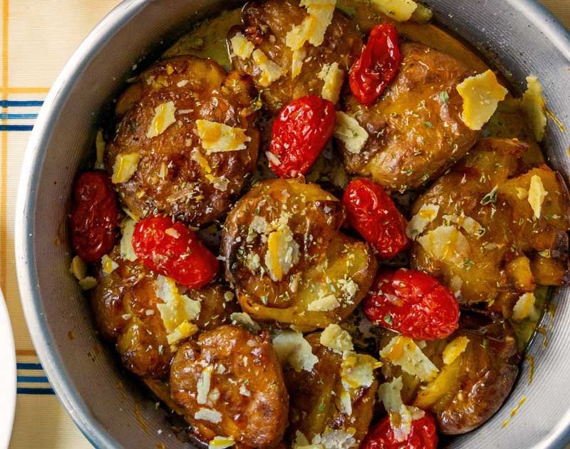 CRUSHED POTATOES & TOMATOES WITH SAFFRON-INFUSED HONEY