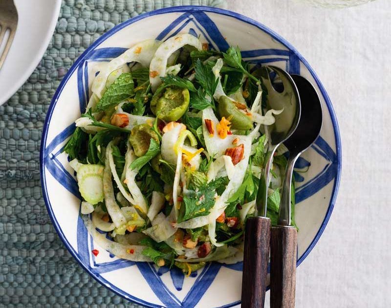 SHAVED FENNEL, TOASTED ALMOND & GREEN OLIVE SALAD WITH CUMIN DRESSING